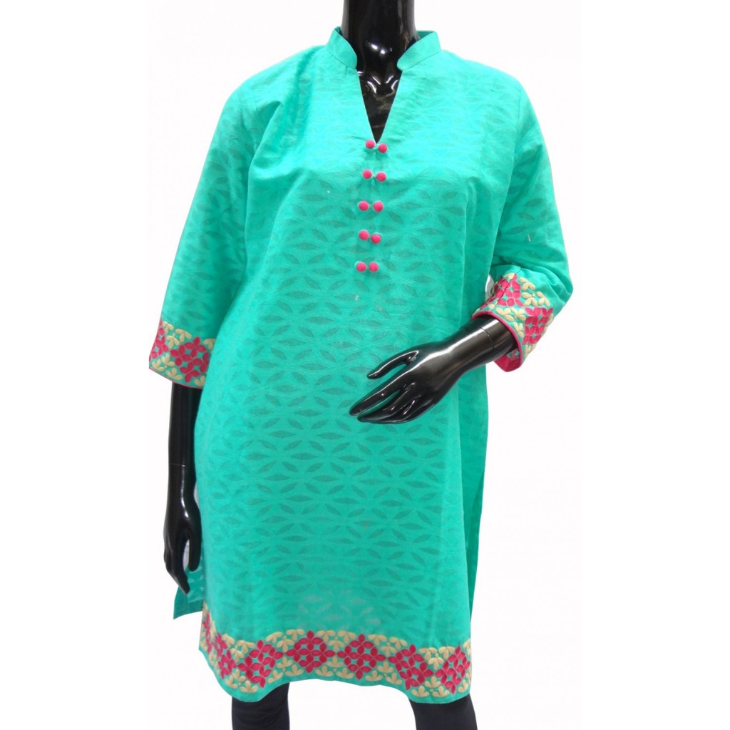 Sea blue tunic-style kurti in cotton