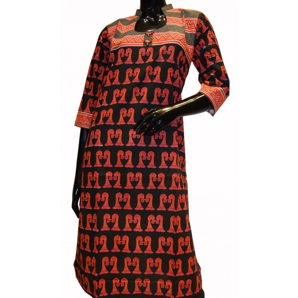 Printed cotton tunic in black