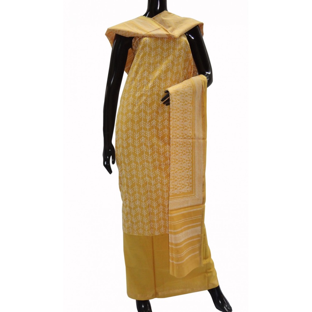 Mango yellow Maheshwari cotton suit