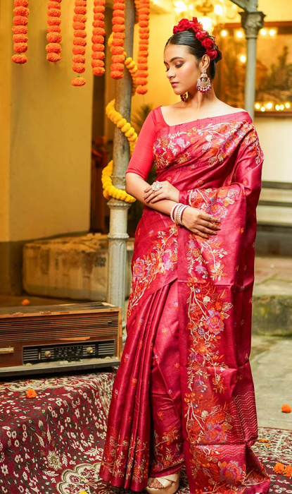 TUSSAR EMBROIDERY SAREE