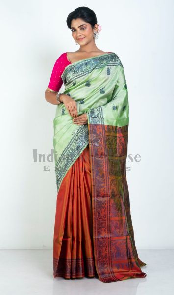 Buy Ruprekha Fashion Exclusive Pure Silk Black & Maroon Patli Pallu  Handloom Baluchari Saree at Amazon.in